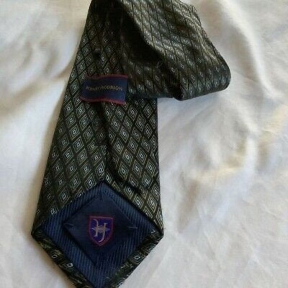 Henry Jacobson Mens Tie Black Blue Diamonds Textured Weave Business Work Necktie - Picture 2 of 6